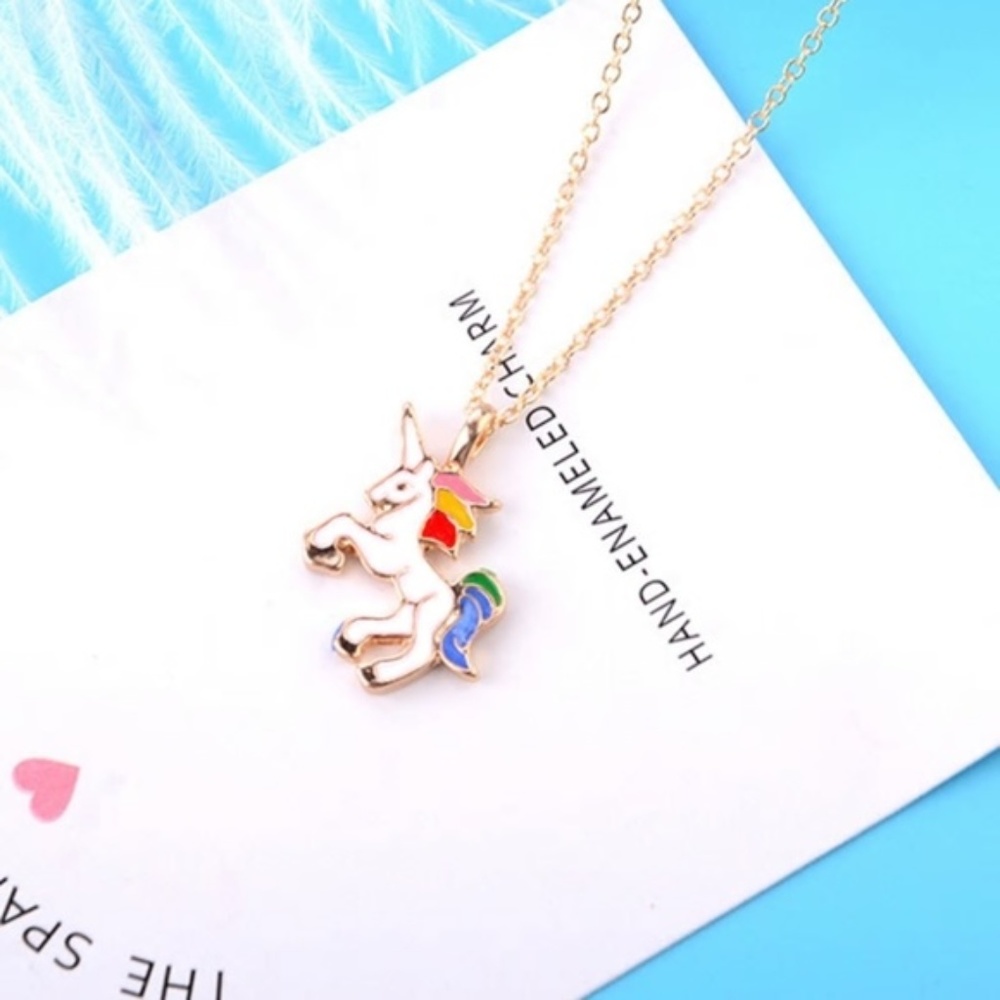 Rainbow Unicorn Necklace, Gold & Silver Available - Picture 2 of 4